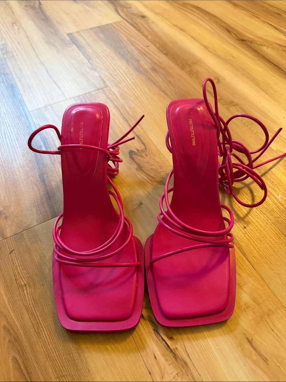 PLT  Hot Pink Strappy Square-Toe Heels